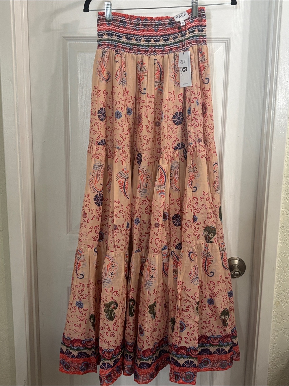 RAGA Peach Maxi Skirt with Multicolor Paisley Print